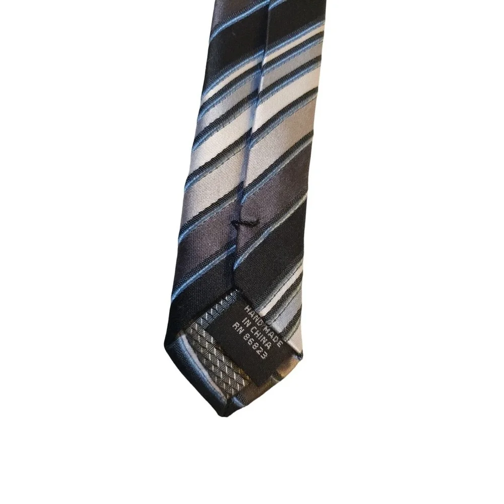 George Gray, Silver & Black Striped Neck Tie Polyester Satin Finish Business Off
